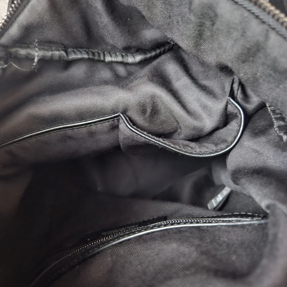 Like Dreams Black‎ Sideways Zip Backpack Vegan Leather Red Straps